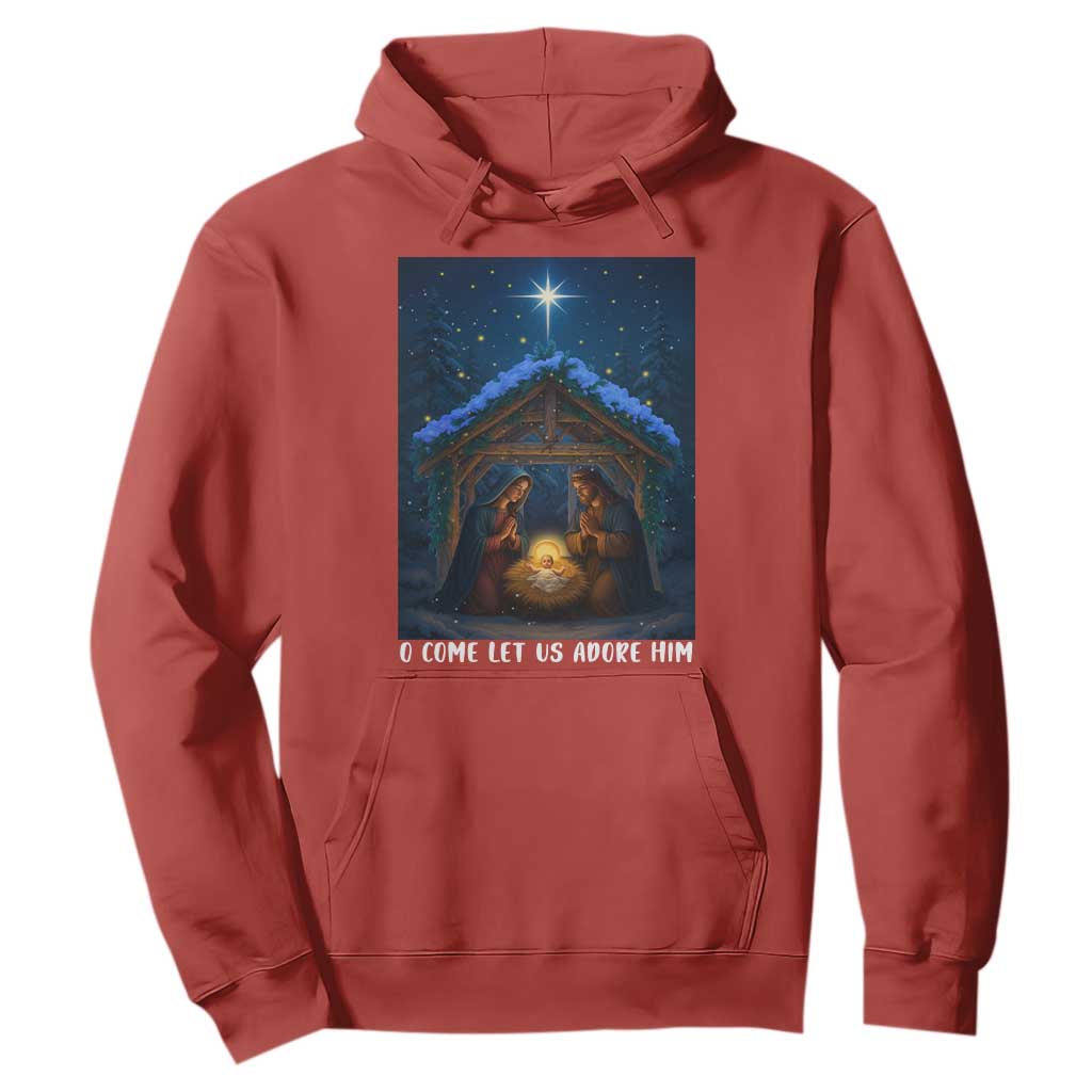 Nativity Scene Christmas Hoodie O Come Let Us Adrove Him TS14 Red Print Your Wear