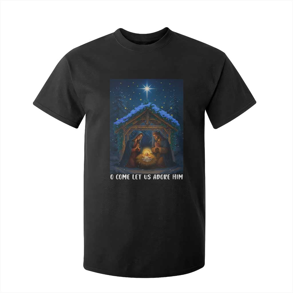 Nativity Scene Christmas T Shirt For Kid O Come Let Us Adrove Him TS14 Black Print Your Wear