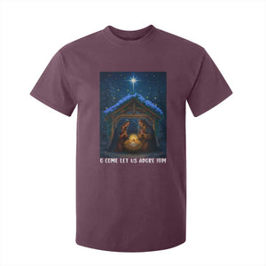 Nativity Scene Christmas T Shirt For Kid O Come Let Us Adrove Him TS14 Maroon Print Your Wear