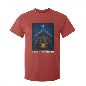 Nativity Scene Christmas T Shirt For Kid O Come Let Us Adrove Him TS14 Red Print Your Wear