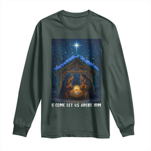 Nativity Scene Christmas Long Sleeve Shirt O Come Let Us Adrove Him TS14 Dark Forest Green Print Your Wear