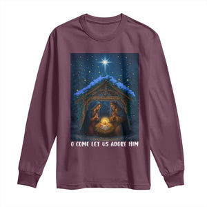 Nativity Scene Christmas Long Sleeve Shirt O Come Let Us Adrove Him TS14 Maroon Print Your Wear