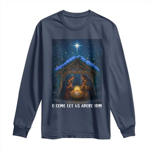 Nativity Scene Christmas Long Sleeve Shirt O Come Let Us Adrove Him TS14 Navy Print Your Wear