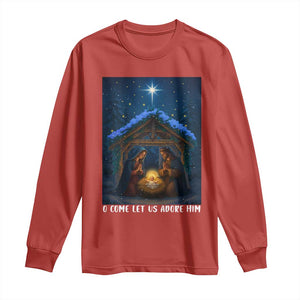 Nativity Scene Christmas Long Sleeve Shirt O Come Let Us Adrove Him TS14 Red Print Your Wear