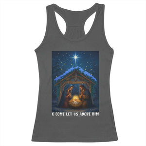 Nativity Scene Christmas Racerback Tank Top O Come Let Us Adrove Him TS14 Dark Heather Print Your Wear