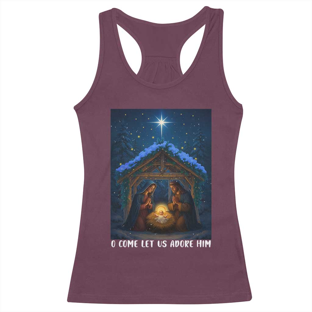 Nativity Scene Christmas Racerback Tank Top O Come Let Us Adrove Him TS14 Maroon Print Your Wear