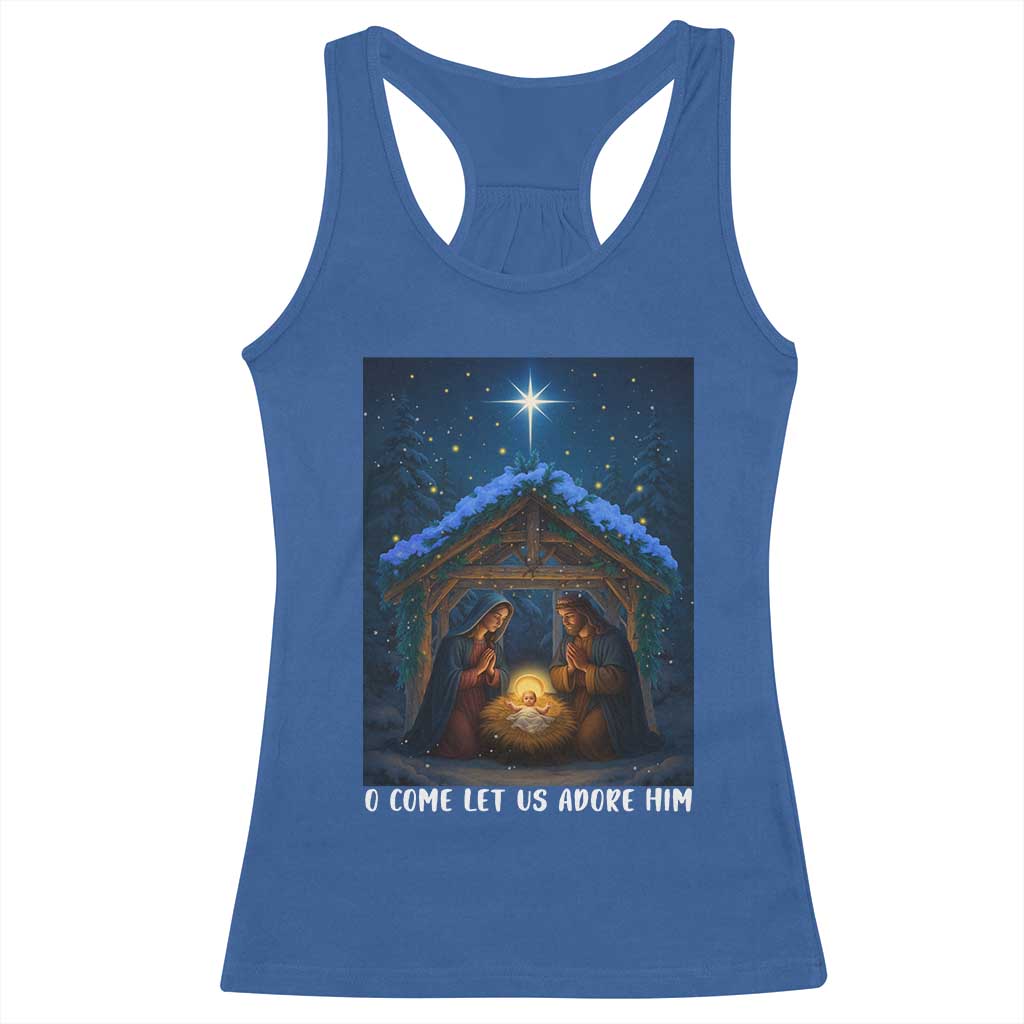 Nativity Scene Christmas Racerback Tank Top O Come Let Us Adrove Him TS14 Royal Blue Print Your Wear