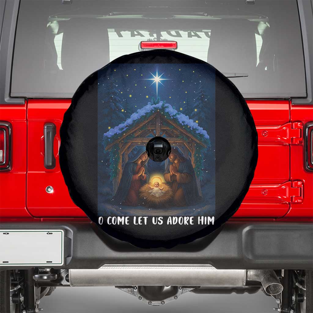 Nativity Scene Christmas Spare Tire Cover O Come Let Us Adrove Him TS14 Black Print Your Wear