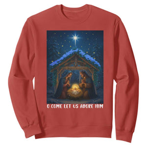 Nativity Scene Christmas Sweatshirt O Come Let Us Adrove Him TS14 Red Print Your Wear