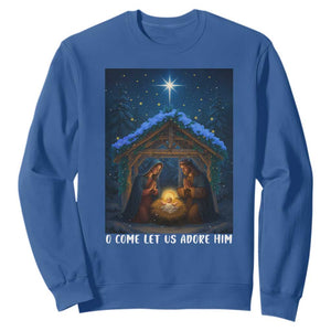 Nativity Scene Christmas Sweatshirt O Come Let Us Adrove Him TS14 Royal Blue Print Your Wear