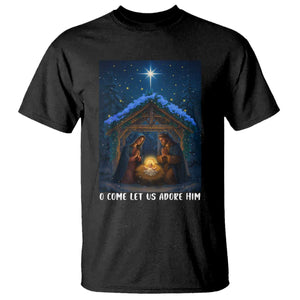 Nativity Scene Christmas T Shirt O Come Let Us Adrove Him TS14 Black Print Your Wear