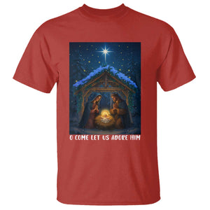 Nativity Scene Christmas T Shirt O Come Let Us Adrove Him TS14 Red Print Your Wear