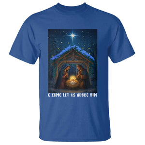Nativity Scene Christmas T Shirt O Come Let Us Adrove Him TS14 Royal Blue Print Your Wear