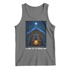 Nativity Scene Christmas Tank Top O Come Let Us Adrove Him TS14 Black Heather Print Your Wear