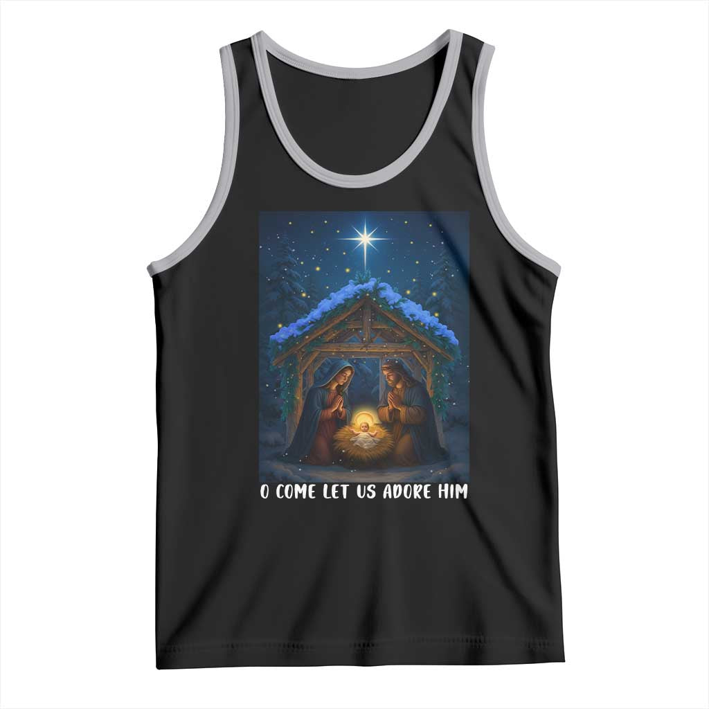 Nativity Scene Christmas Tank Top O Come Let Us Adrove Him TS14 Black Athletic Heather Print Your Wear