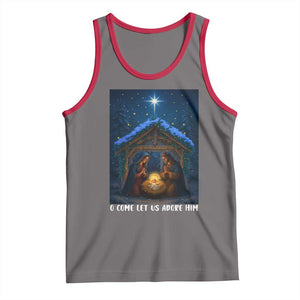 Nativity Scene Christmas Tank Top O Come Let Us Adrove Him TS14 Deep Heather Red Print Your Wear