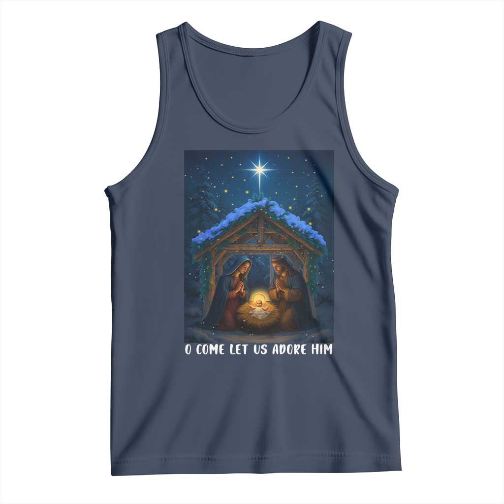 Nativity Scene Christmas Tank Top O Come Let Us Adrove Him TS14 Navy Print Your Wear