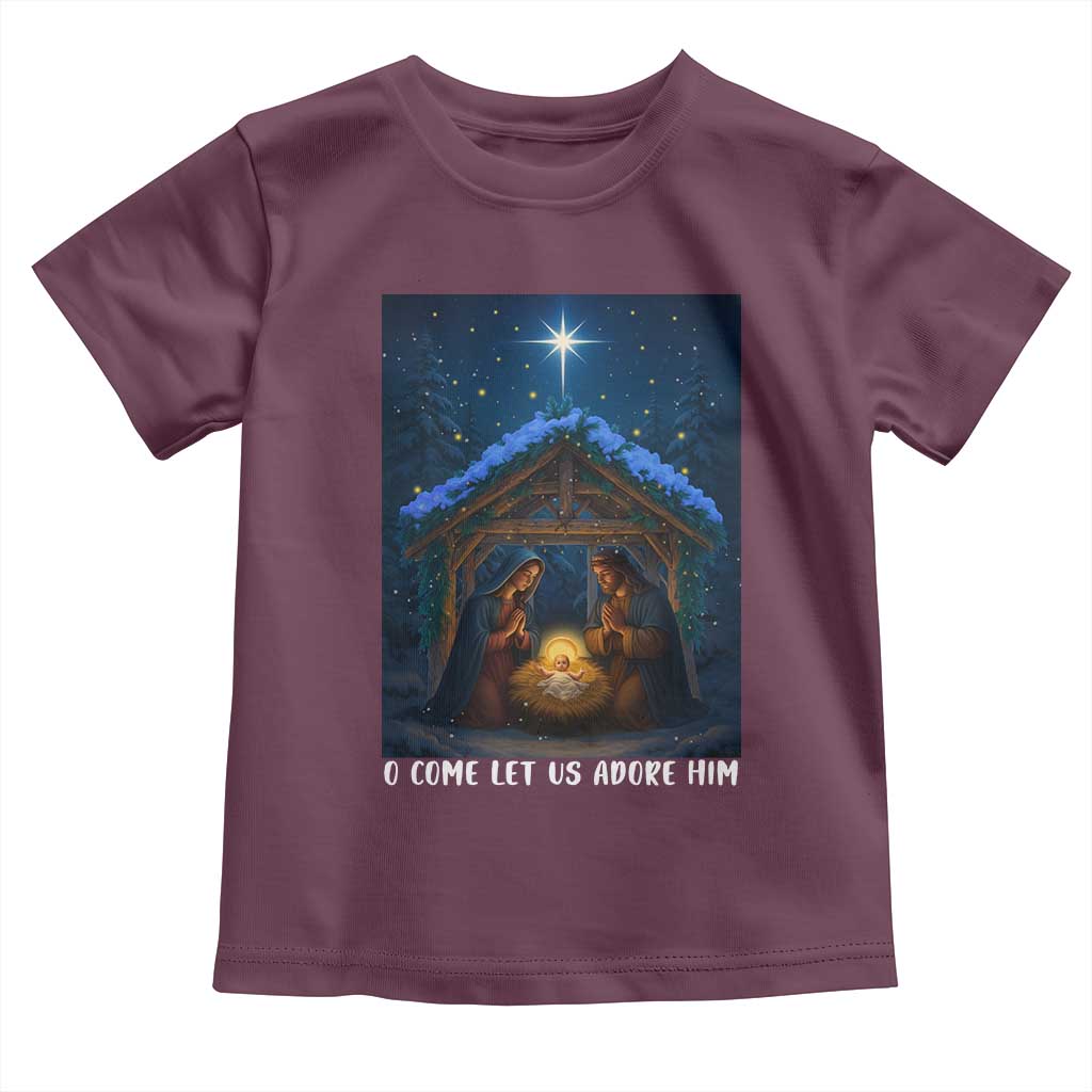 Nativity Scene Christmas Toddler T Shirt O Come Let Us Adrove Him TS14 Maroon Print Your Wear