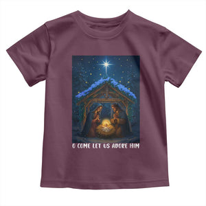 Nativity Scene Christmas Toddler T Shirt O Come Let Us Adrove Him TS14 Maroon Print Your Wear