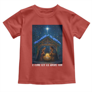 Nativity Scene Christmas Toddler T Shirt O Come Let Us Adrove Him TS14 Red Print Your Wear