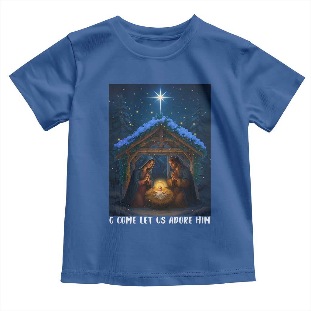 Nativity Scene Christmas Toddler T Shirt O Come Let Us Adrove Him TS14 Royal Blue Print Your Wear