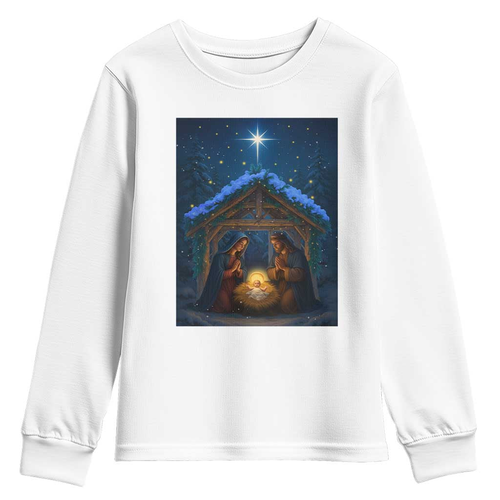 Nativity Scene Christmas Youth Sweatshirt O Come Let Us Adrove Him TS14 White Print Your Wear