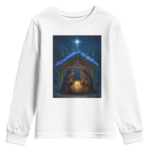 Nativity Scene Christmas Youth Sweatshirt O Come Let Us Adrove Him TS14 White Print Your Wear