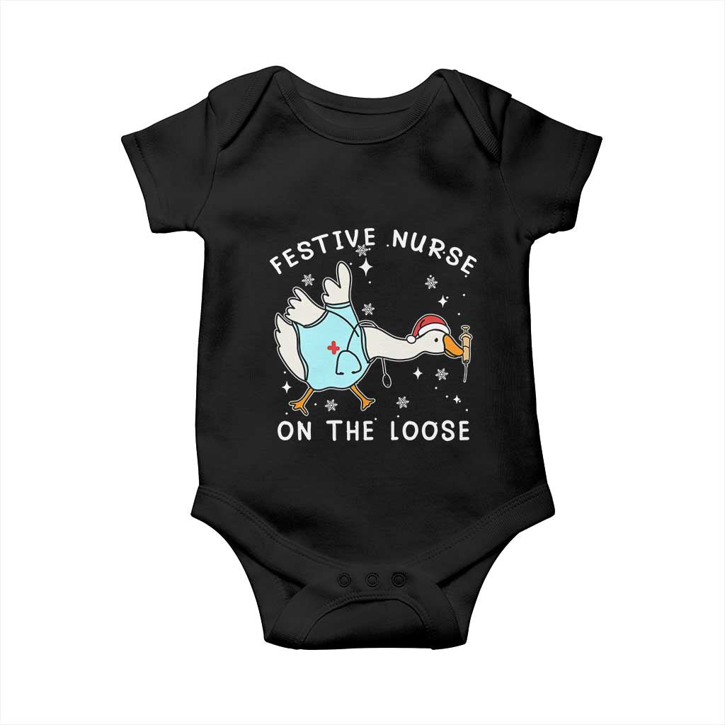 Funny ER Nurse Goose Christmas Baby Onesie Festive Nurses On The Loose TS14 Black Print Your Wear