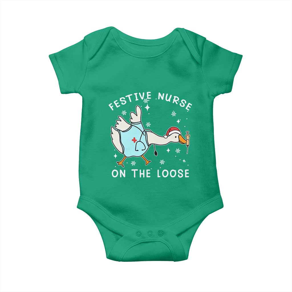 Funny ER Nurse Goose Christmas Baby Onesie Festive Nurses On The Loose TS14 Irish Green Print Your Wear