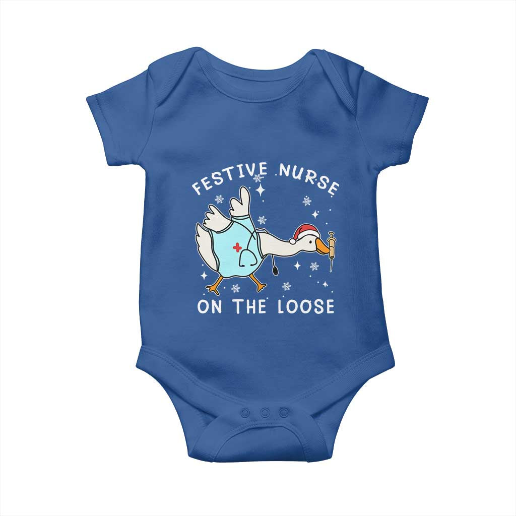 Funny ER Nurse Goose Christmas Baby Onesie Festive Nurses On The Loose TS14 Royal Blue Print Your Wear