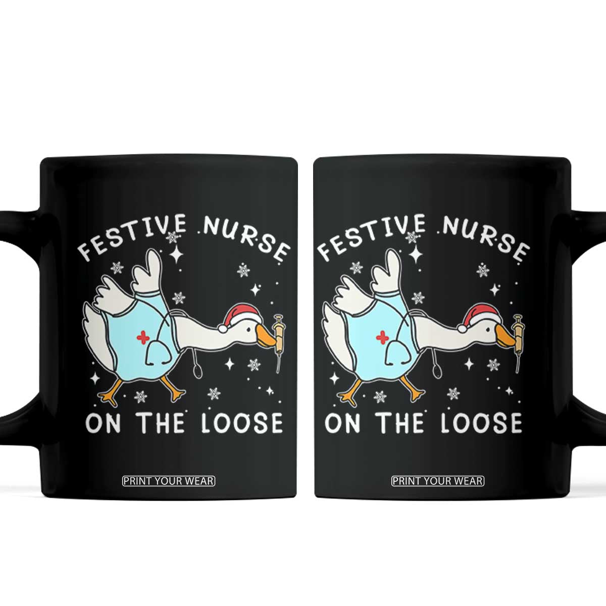 Funny ER Nurse Goose Christmas Coffee Mug Festive Nurses On The Loose TS14 Black Print Your Wear