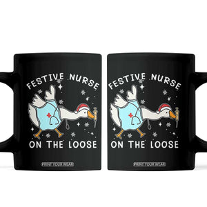 Funny ER Nurse Goose Christmas Coffee Mug Festive Nurses On The Loose TS14 Black Print Your Wear