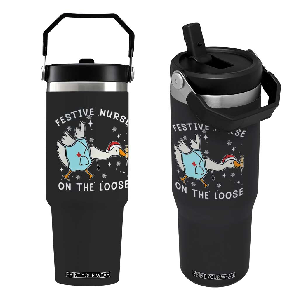 Funny ER Nurse Goose Christmas Flip Straw Tumbler Festive Nurses On The Loose TS14 One Size: 30 oz Black Print Your Wear