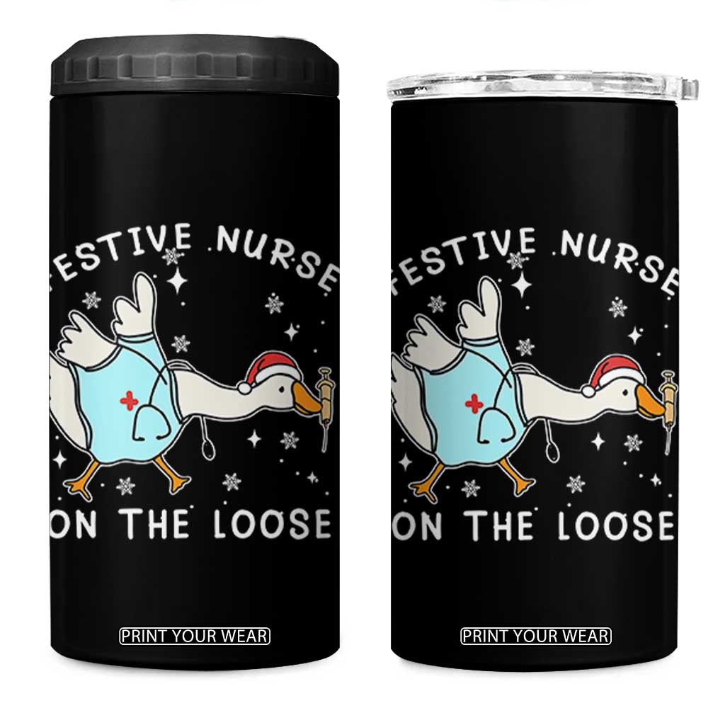 Funny ER Nurse Goose Christmas 4 in 1 Can Cooler Tumbler Festive Nurses On The Loose TS14 One Size: 16 oz Black Print Your Wear
