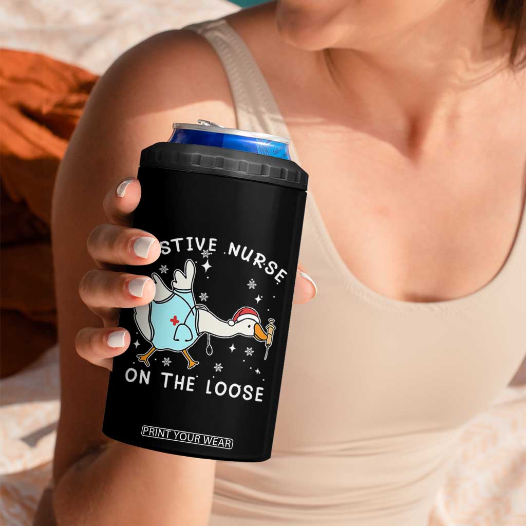 Funny ER Nurse Goose Christmas 4 in 1 Can Cooler Tumbler Festive Nurses On The Loose TS14 Print Your Wear