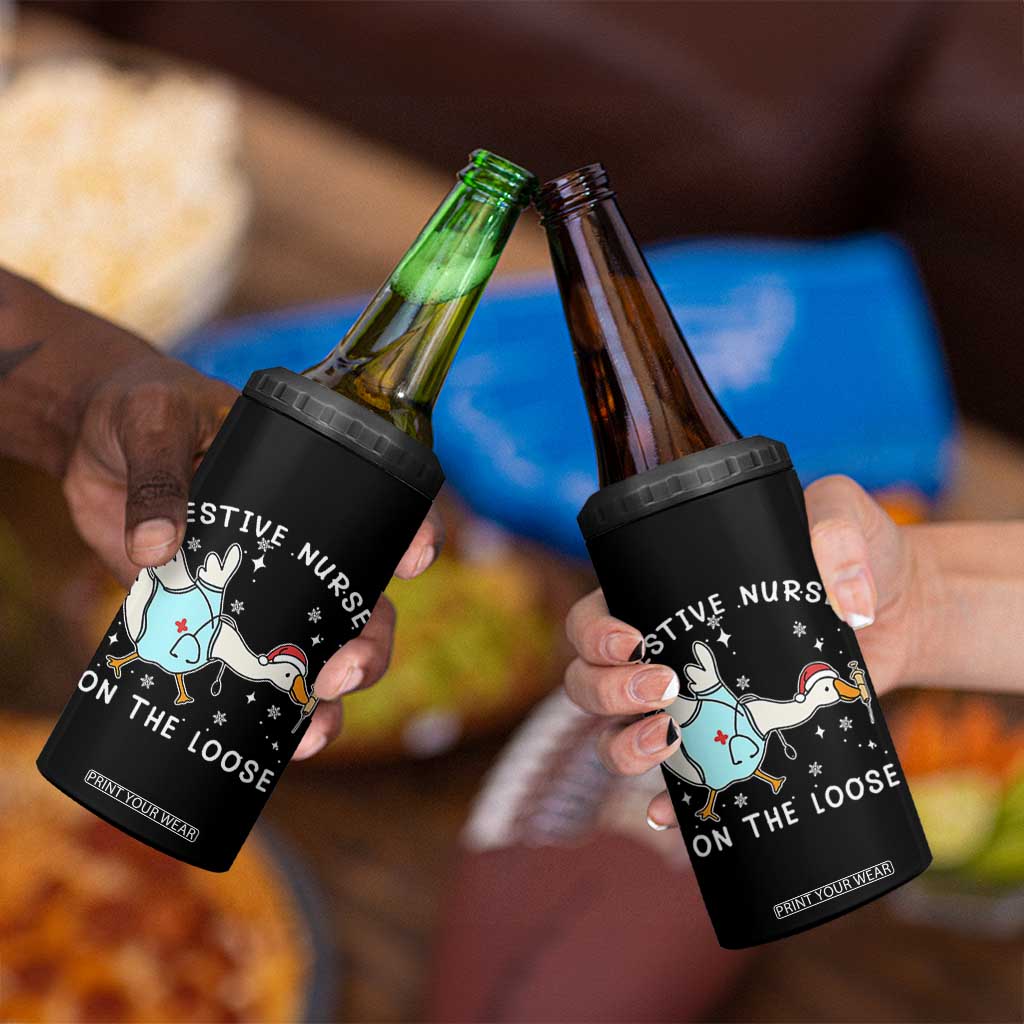 Funny ER Nurse Goose Christmas 4 in 1 Can Cooler Tumbler Festive Nurses On The Loose TS14 Print Your Wear