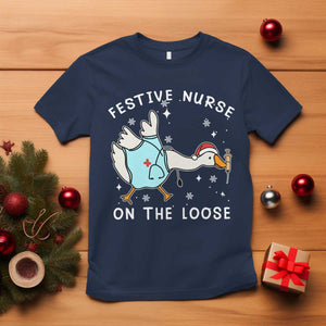Funny ER Nurse Goose Christmas T Shirt Festive Nurses On The Loose TS14 Navy Print Your Wear