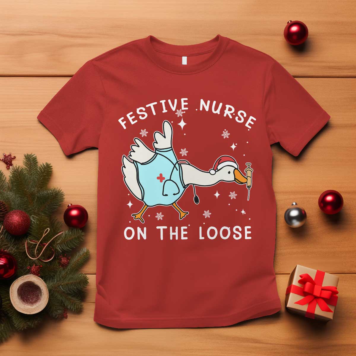 Funny ER Nurse Goose Christmas T Shirt Festive Nurses On The Loose TS14 Red Print Your Wear