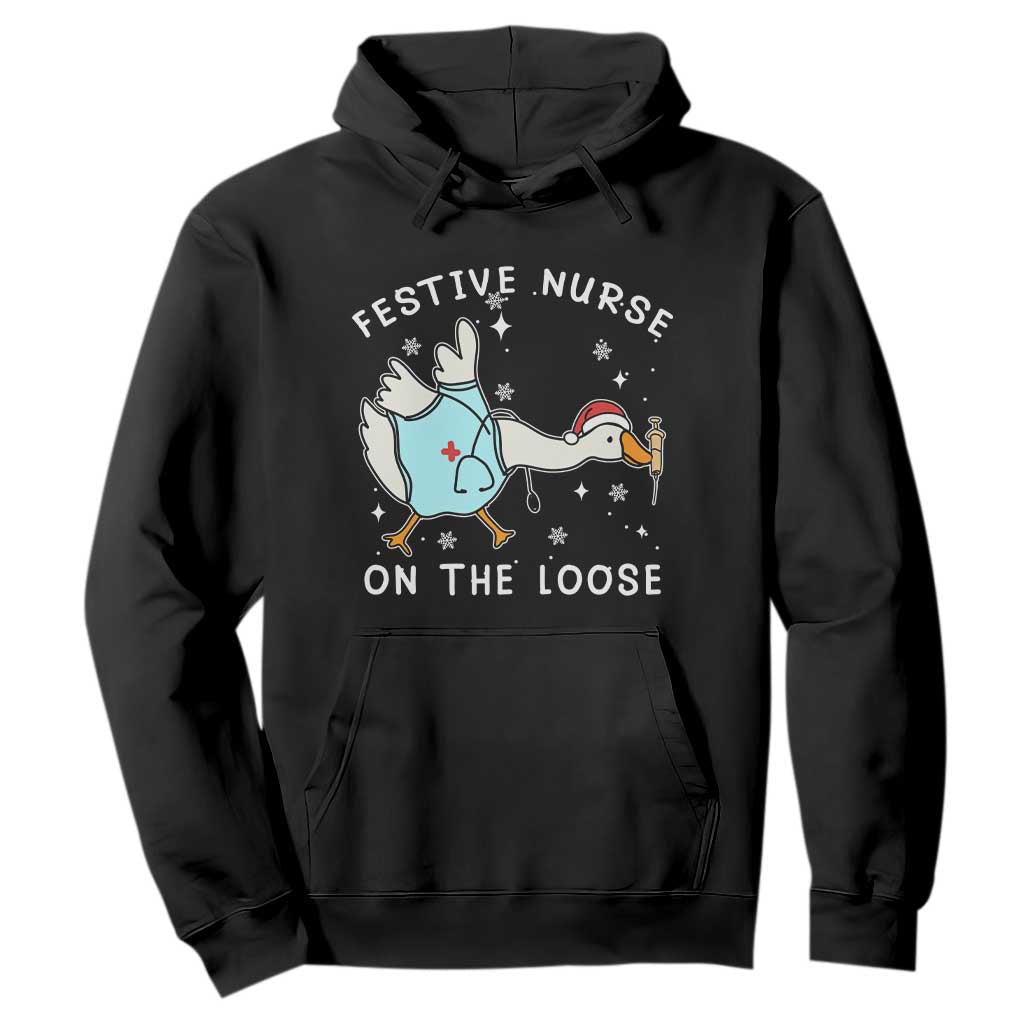 Funny ER Nurse Goose Christmas Hoodie Festive Nurses On The Loose TS14 Black Print Your Wear