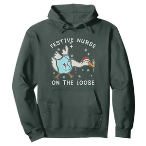 Funny ER Nurse Goose Christmas Hoodie Festive Nurses On The Loose TS14 Dark Forest Green Print Your Wear