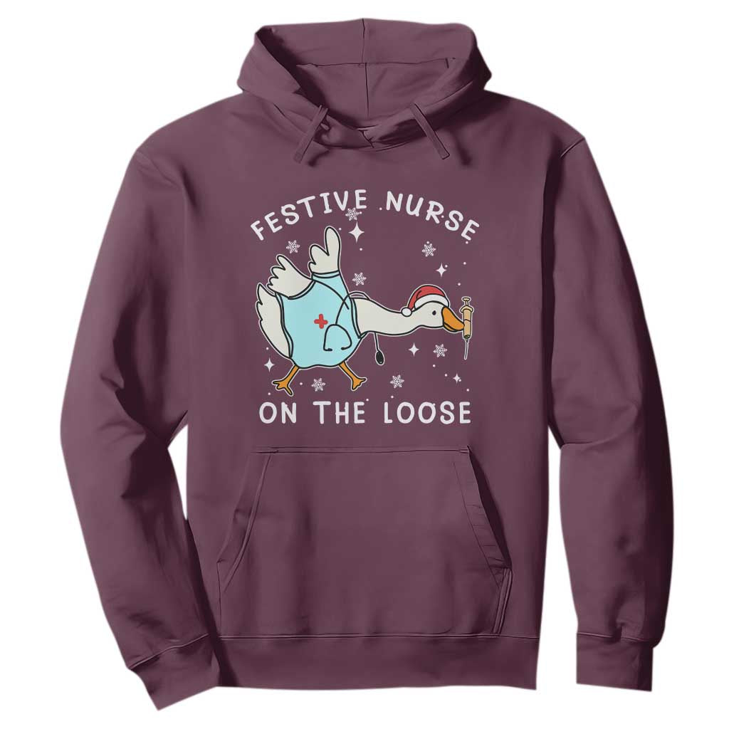 Funny ER Nurse Goose Christmas Hoodie Festive Nurses On The Loose TS14 Maroon Print Your Wear