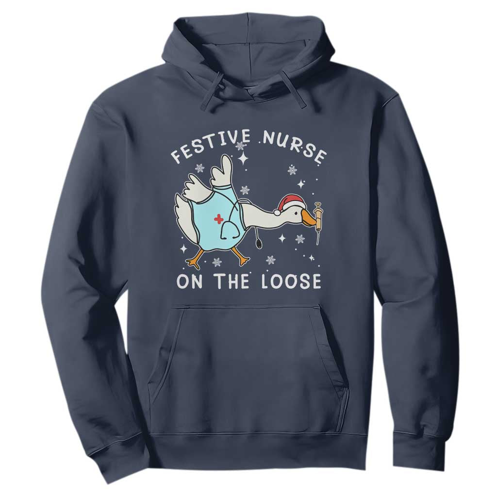 Funny ER Nurse Goose Christmas Hoodie Festive Nurses On The Loose TS14 Navy Print Your Wear