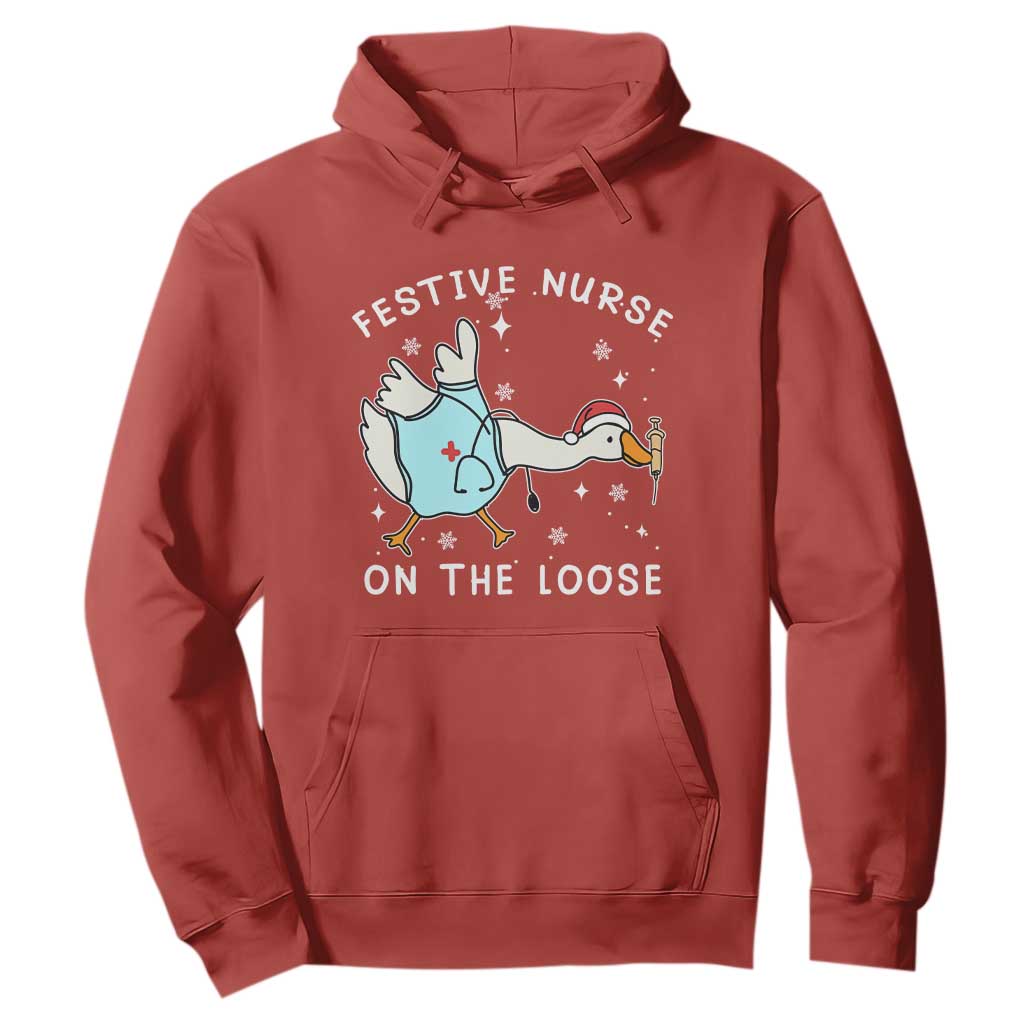 Funny ER Nurse Goose Christmas Hoodie Festive Nurses On The Loose TS14 Red Print Your Wear