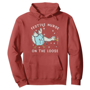 Funny ER Nurse Goose Christmas Hoodie Festive Nurses On The Loose TS14 Red Print Your Wear