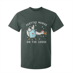 Funny ER Nurse Goose Christmas T Shirt For Kid Festive Nurses On The Loose TS14 Dark Forest Green Print Your Wear