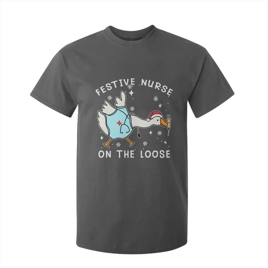 Funny ER Nurse Goose Christmas T Shirt For Kid Festive Nurses On The Loose TS14 Dark Heather Print Your Wear