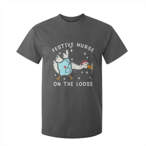 Funny ER Nurse Goose Christmas T Shirt For Kid Festive Nurses On The Loose TS14 Dark Heather Print Your Wear
