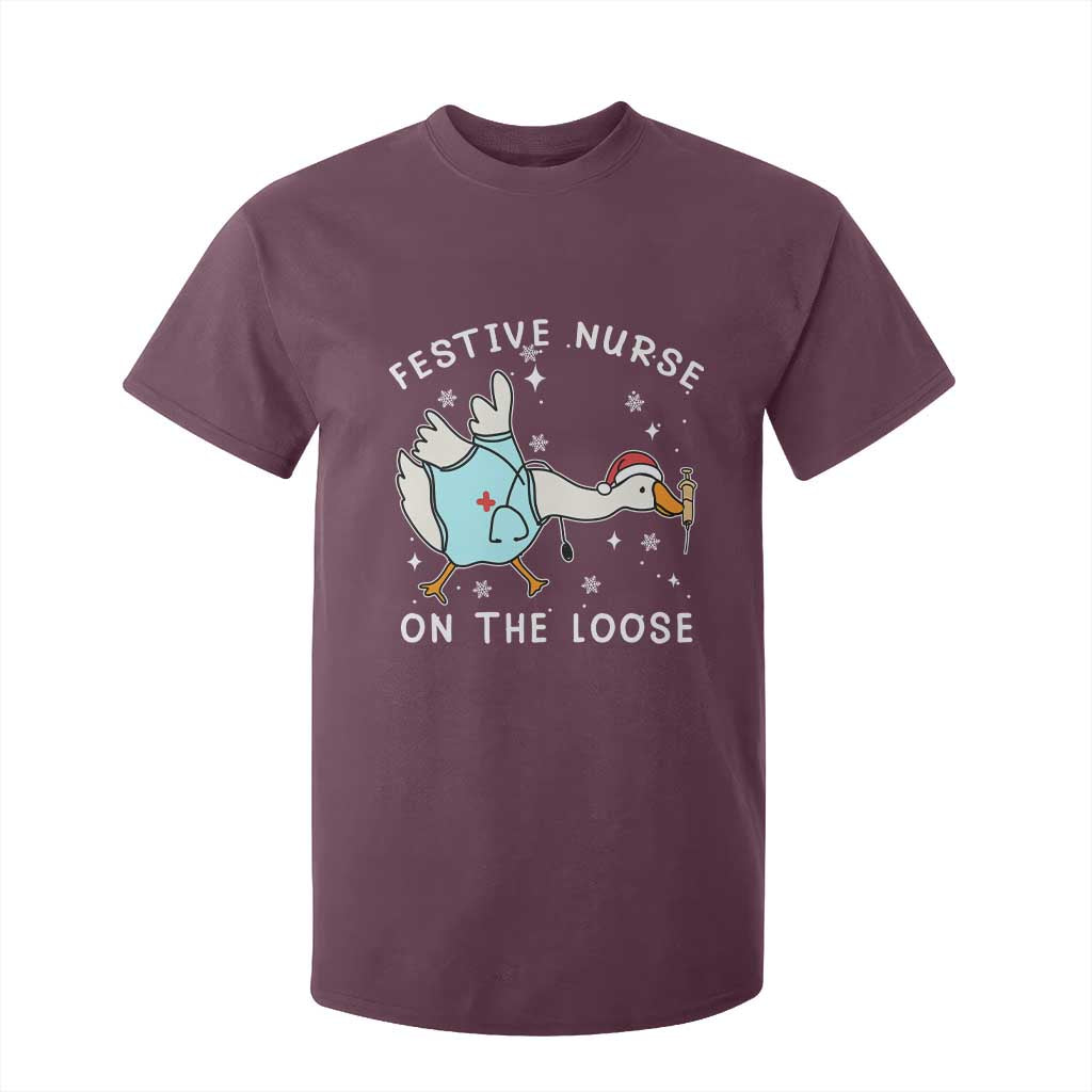 Funny ER Nurse Goose Christmas T Shirt For Kid Festive Nurses On The Loose TS14 Maroon Print Your Wear