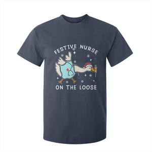 Funny ER Nurse Goose Christmas T Shirt For Kid Festive Nurses On The Loose TS14 Navy Print Your Wear