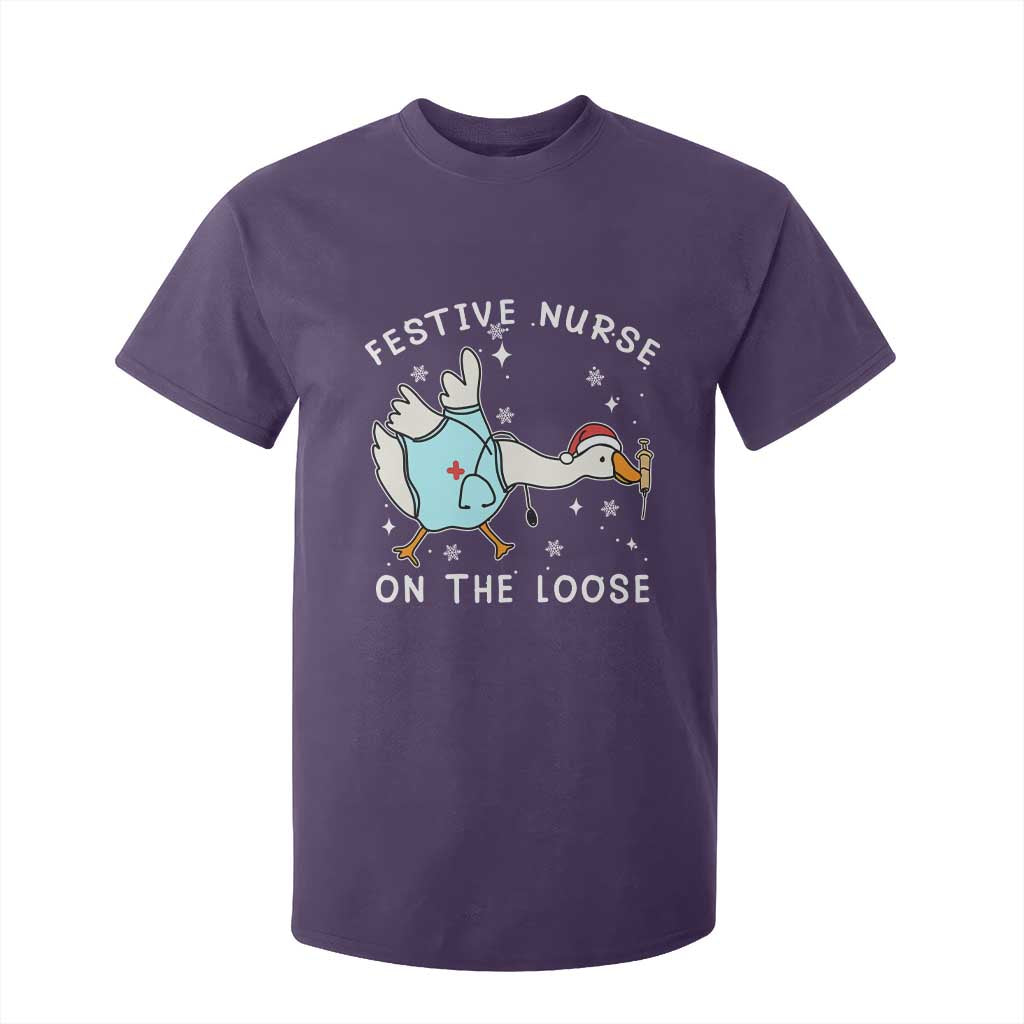 Funny ER Nurse Goose Christmas T Shirt For Kid Festive Nurses On The Loose TS14 Purple Print Your Wear